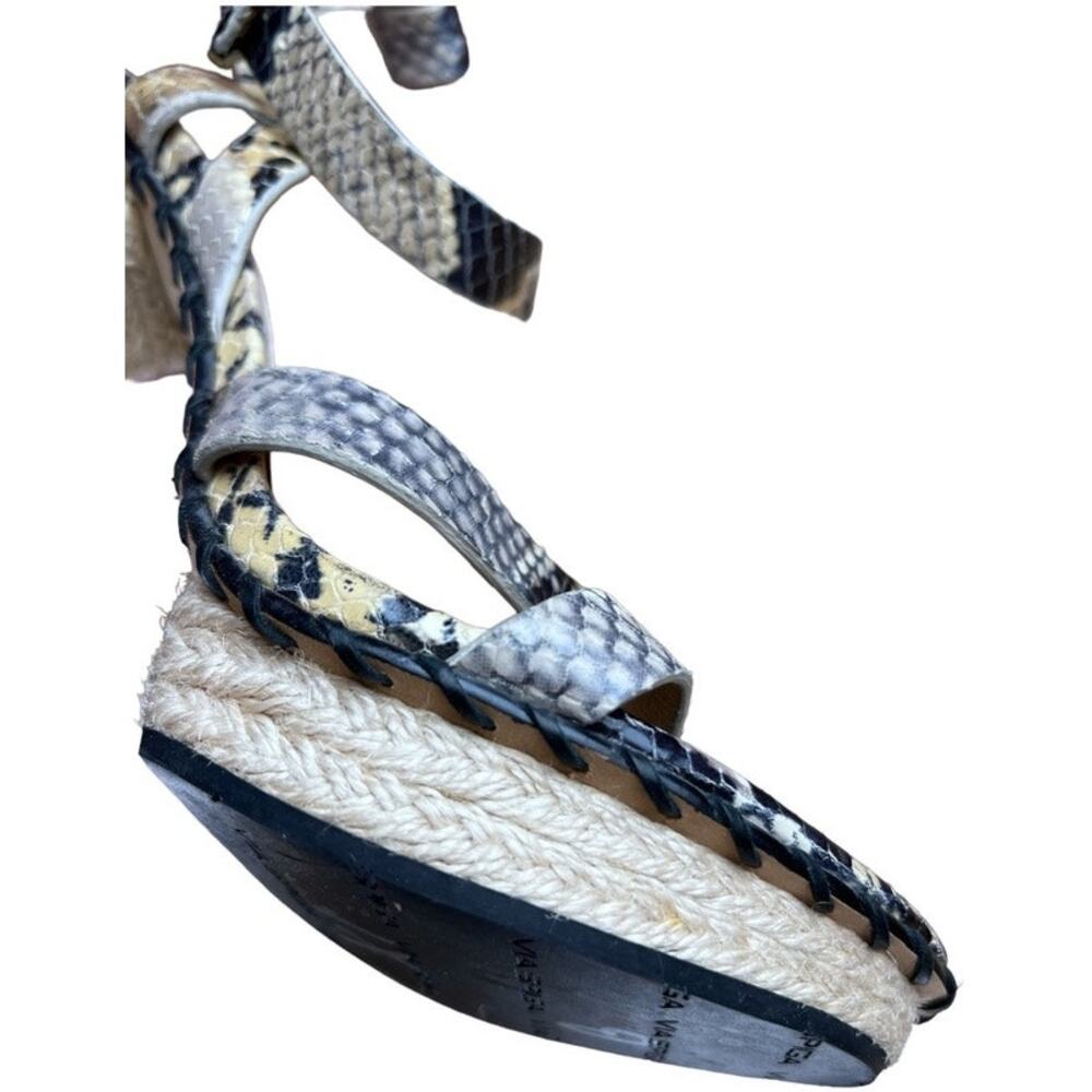 Via Spiga Snake Print Leather Platform Sandals Jute Wrapped Heel Size 8 Gray Tan - Picture 10 of 12